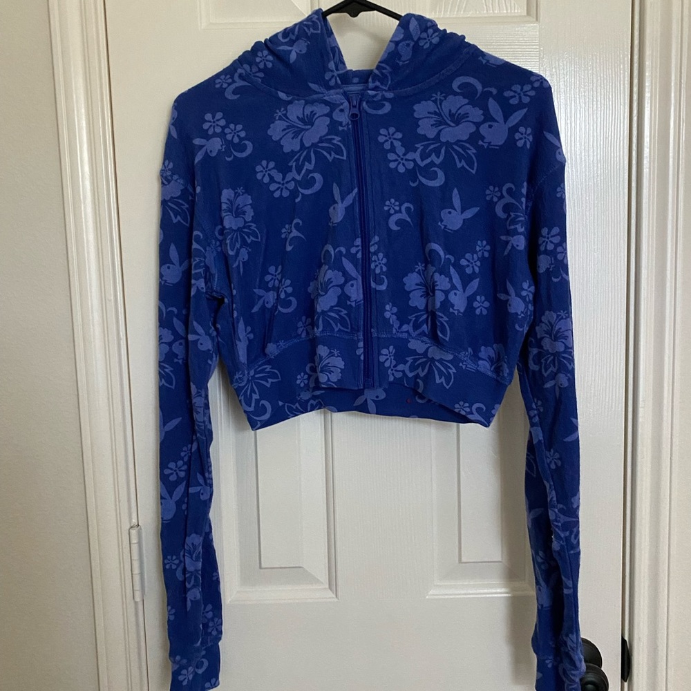 Playboy by Pacsun tropical cropped zip up hoodie